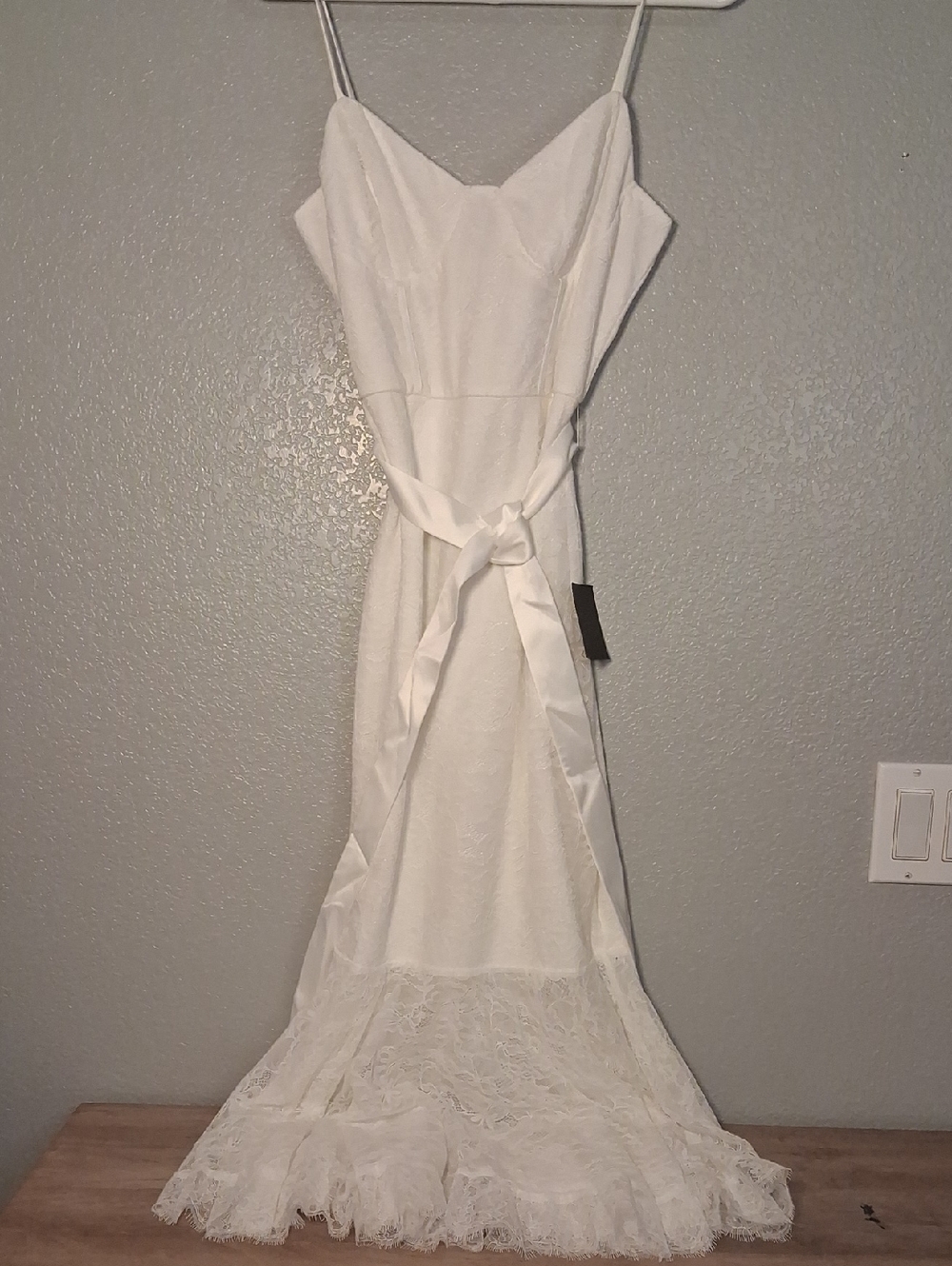 Lulu's White Lace-Trim Slip Dress with Tie Waist